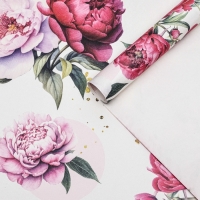 Бумага упаковочная, крафт "Букет пионов", 70 х 100 см, Бумага упаковочная, крафт "Букет пионов", 70 х 100 см,