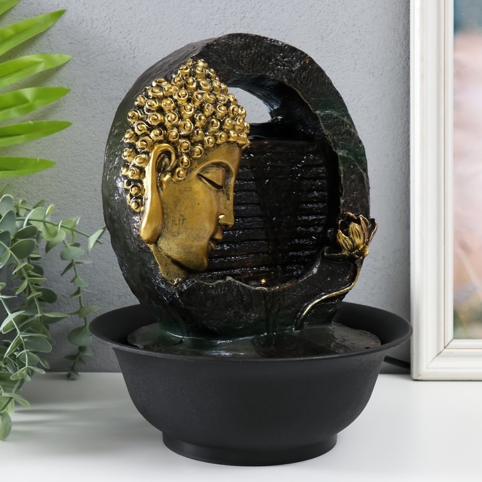Фонтан настольный от сети, подсветка "Золотая голова Будды и лотос" 21,3х16,8х27 см