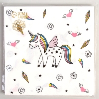 Салфетки бумажные &laquo;Единорог&raquo;, 33х33 см, набор 20 шт., цвет белый