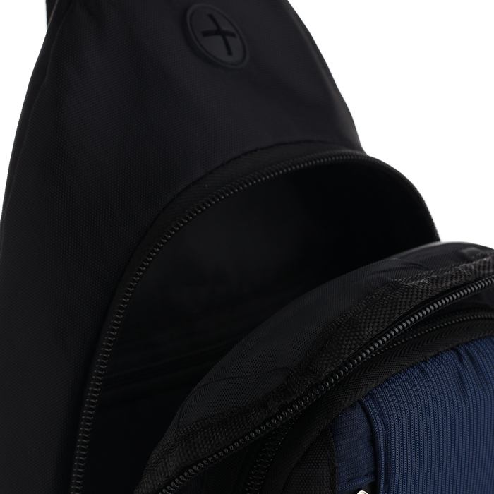 Сумка-слинг из текстиля, 3 наружных кармана, цвет синий