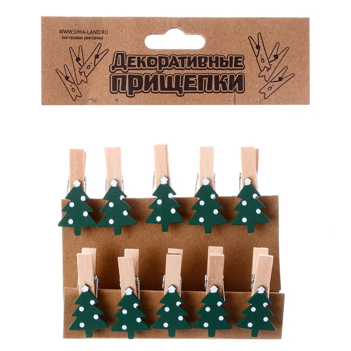 Новый год! Прищепки декоративные с верёвкой для подвеса «Ёлочки зелёные» набор 10 шт., 1,5 × 12 × 14 см Новый год! Прищепки декоративные с верёвкой для подвеса «Ёлочки зелёные» набор 10 шт., 1,5 × 12 × 14 см