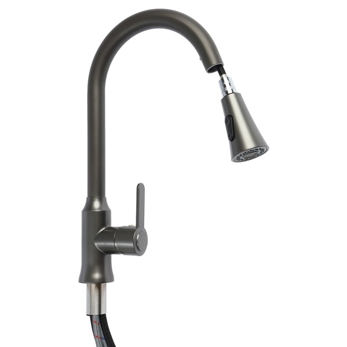 Смеситель для кухни ZEIN Z3709, вытяжной излив, аэратор 2 режима, ABS-пластик, графит Смеситель для кухни ZEIN Z3709, вытяжной излив, аэратор 2 режима, ABS-пластик, графит