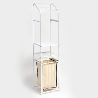 Стеллаж с корзиной для белья и перекладинами, 2-х ярусный, объем корзины 45 л, 38&times;35&times;160 см, цвет белый