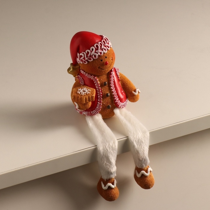 Сувенир полистоун "Имбирный снеговик в новогоднем наряде" длинные ножки МИКС 7,5х6х17 см