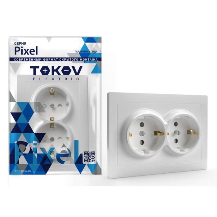 Розетка TOKOV ELECTRIC, Pixel, 2-м, 16А, IP20, с з/к, с защ. шторкой, белый, TKE-PX-R2FZSF-C01 Розетка TOKOV ELECTRIC, Pixel, 2-м, 16А, IP20, с з/к, с защ. шторкой, белый, TKE-PX-R2FZSF-C01