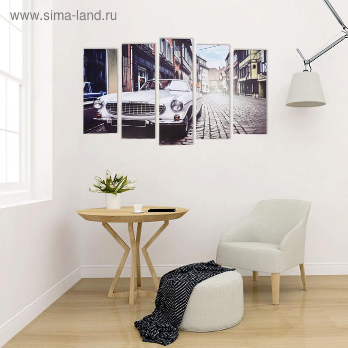 Картина модульная на подрамнике Картина модульная на подрамнике "Белый автомобиль" (2-25х63; 2-25х70; 1-25х80) 125х80см