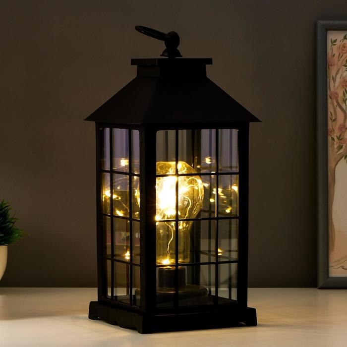 Ночник Ночник "Фонарь. Клетка" чёрная от батареек 3ААА 30х14х14 см RISALUX