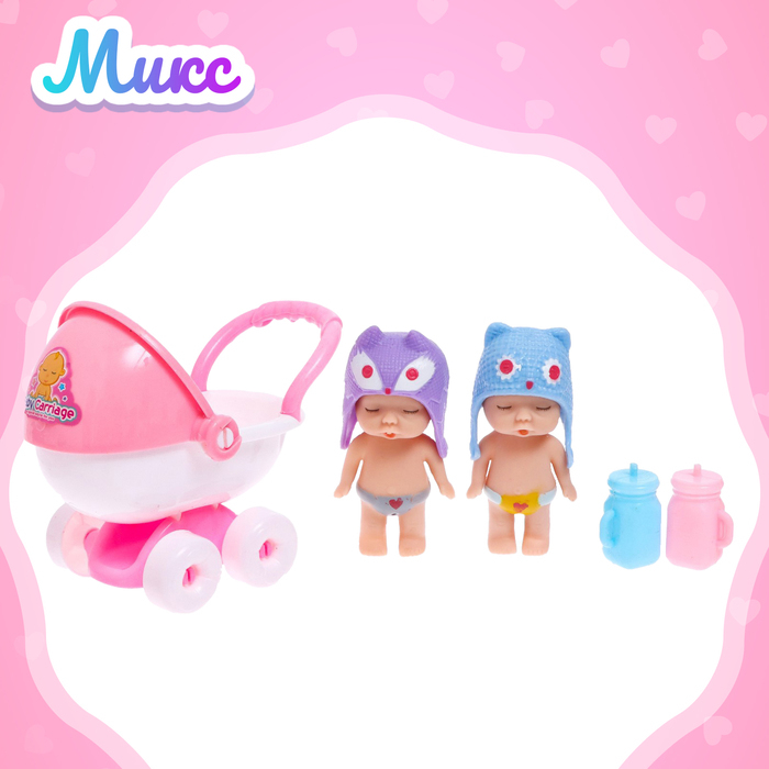 Набор пупсов &laquo;Малышки&raquo; 2 шт., с коляской, с аксессуарами, МИКС