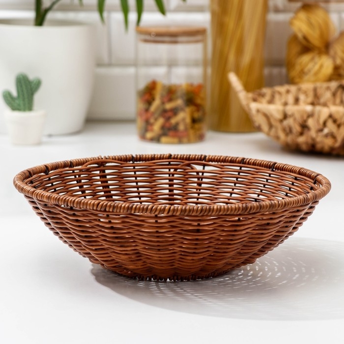 Корзинка для подачи Доляна «Огайо», d=27 см, круглая, цвет коричневый Корзинка для подачи Доляна «Огайо», d=27 см, круглая, цвет коричневый