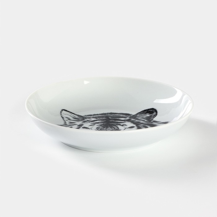 Тарелка фарфоровая глубокая &laquo;Тигр&raquo;, 700 мл, d=20,5 см, белая