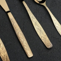 Набор столовый «Уралочка», 48 предметов, толщина 2 мм, с полным декоративным покрытием, декоративная коробка, цвет золотой Набор столовый «Уралочка», 48 предметов, толщина 2 мм, с полным декоративным покрытием, декоративная коробка, цвет золотой