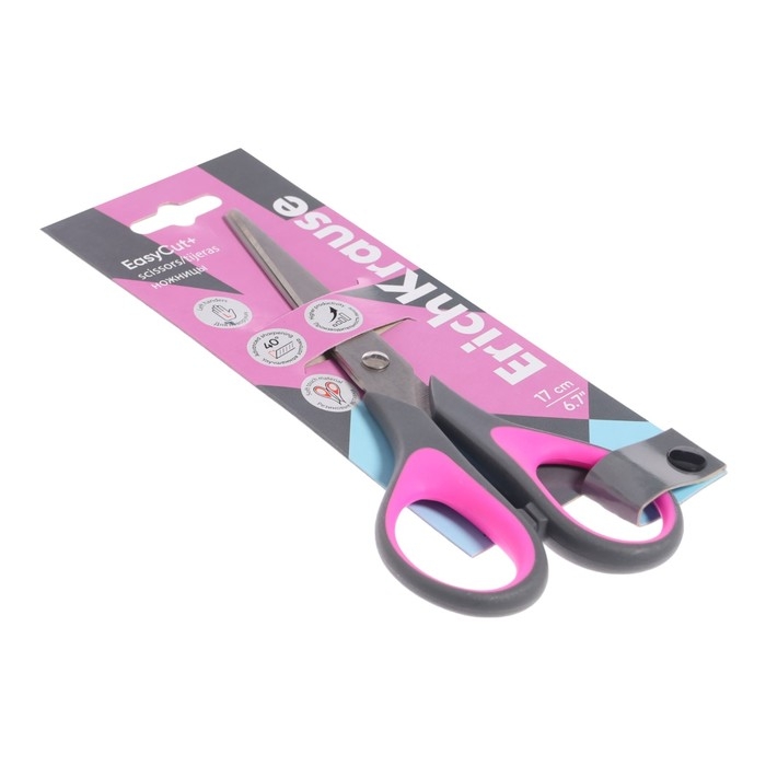 Ножницы ErichKrause EasyCut+, 17 см, для левшей, антискользящие резиновые вставки, европодвес,МИКС Ножницы ErichKrause EasyCut+, 17 см, для левшей, антискользящие резиновые вставки, европодвес,МИКС