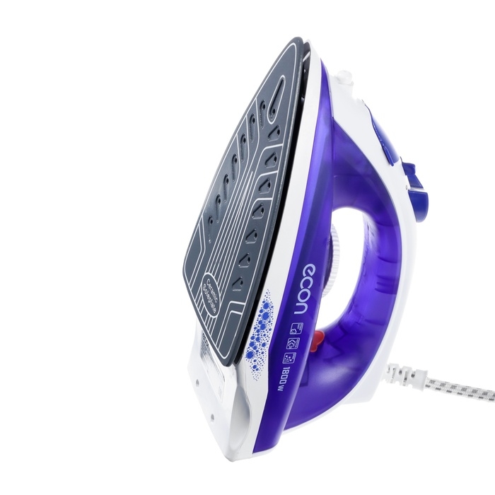 Утюг Econ ECO-BI1801, 1800 Вт, керамическая подошва, 14 г/мин, 180 мл, бело-фиолетовый Утюг Econ ECO-BI1801, 1800 Вт, керамическая подошва, 14 г/мин, 180 мл, бело-фиолетовый