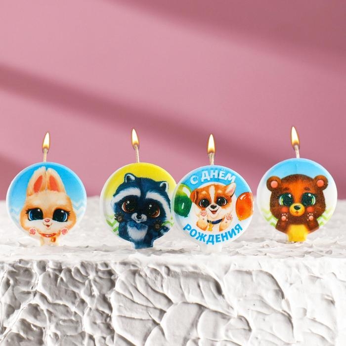 Набор свечей в торт "Зверята", 4&times;4,4см, 4 шт