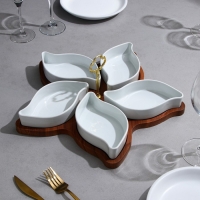 Менажница &laquo;Король&raquo;, 5 шт:300 мл, деревянное основание, фарфор, Иран