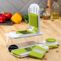 Овощерезка - шинковка со сменными насадками и контейнером Доляна, 6 насадок, 14×12,5×38,1 см, цвет белый, зелёный Овощерезка - шинковка со сменными насадками и контейнером Доляна, 6 насадок, 14×12,5×38,1 см, цвет белый, зелёный