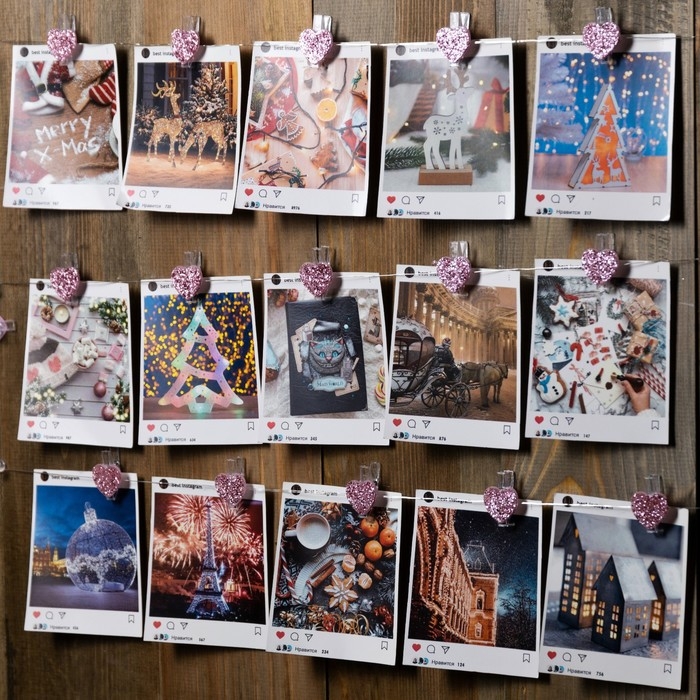 Гирлянда &laquo;Нить&raquo; 2 м роса с насадками &laquo;Прищепки-сердечко&raquo;, IP20, серебристая нить, 20 LED, батарейки ААх2 (не в комплекте), свечение тёплое белое