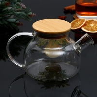 Новый год. Чайник заварочный стеклянный с бамбуковой крышкой &laquo;Зимние истории&raquo;, 800 мл