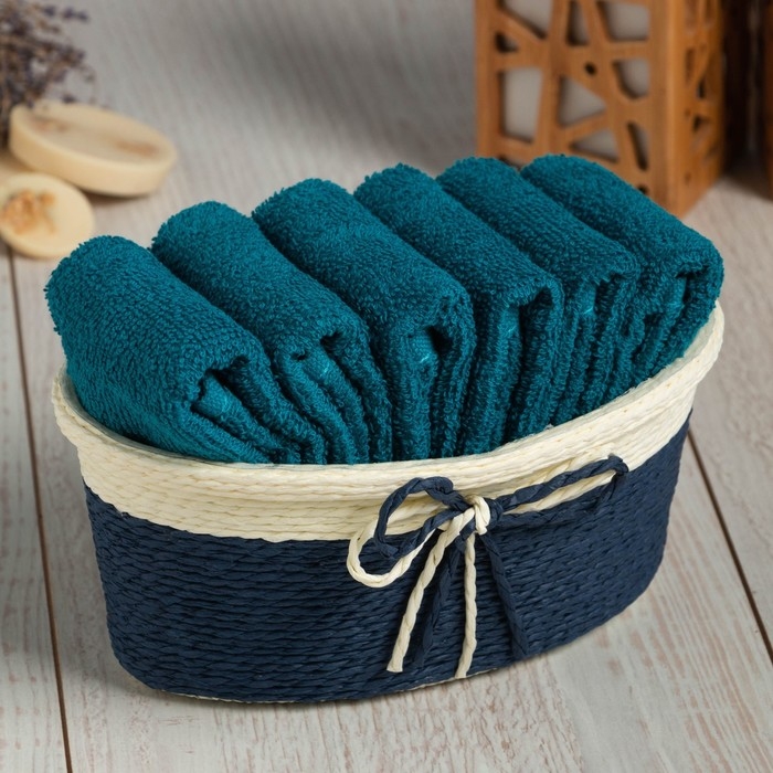 Набор махровых декоративных салфеток Этель, 30х30см-6шт, цвет синий, 100% хлопок Набор махровых декоративных салфеток Этель, 30х30см-6шт, цвет синий, 100% хлопок