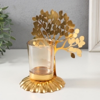 Подсвечник металл, стекло на 1 свечу "Дерево с листьями" d=4,7 см, золото 14,7х9,3х15 см Подсвечник металл, стекло на 1 свечу "Дерево с листьями" d=4,7 см, золото 14,7х9,3х15 см