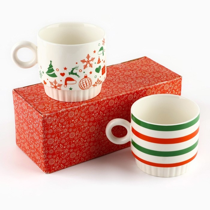 Новый год. Набор кружек из керамики &laquo;Новогоднее настроение&raquo;, 250 мл, 2 шт