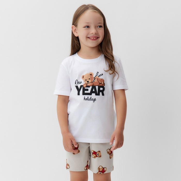 Пижама детская (футболка и шорты) KAFTAN "Мишка в шарфе" р.30 (98-104)