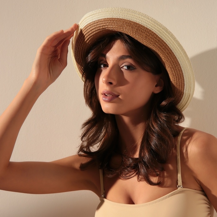 Шляпа женская MINAKU, цв.молочный/св.коричневый, р-р 58 Шляпа женская MINAKU, цв.молочный/св.коричневый, р-р 58