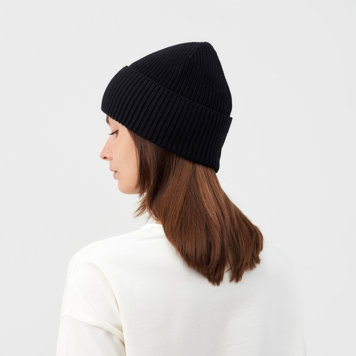 Шапка женская MINAKU с отворотом, размер 54-56, цвет черный Шапка женская MINAKU с отворотом, размер 54-56, цвет черный