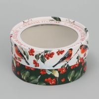 Коробка для макарун тубус с окном &laquo;Снегири&raquo;, 12 х 12 х 5 см, Новый год