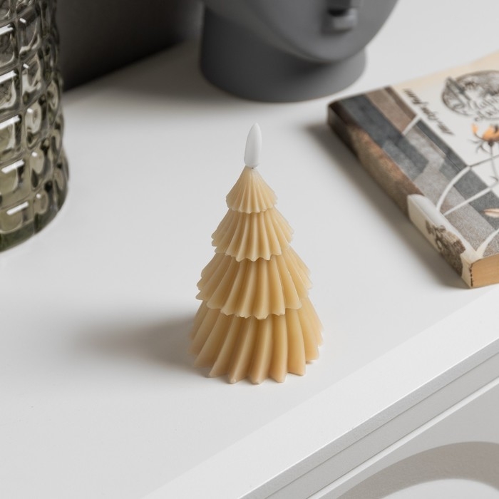 Светодиодная свеча «Ёлка бежевая» 8 × 14.5 × 8 см, воск, батарейка CR2032 (в комплекте), свечение тёплое белое Светодиодная свеча «Ёлка бежевая» 8 × 14.5 × 8 см, воск, батарейка CR2032 (в комплекте), свечение тёплое белое