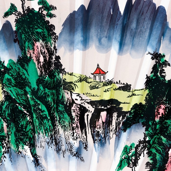 Веер бамбук, текстиль h=90 см Веер бамбук, текстиль h=90 см "Река и горы" белый