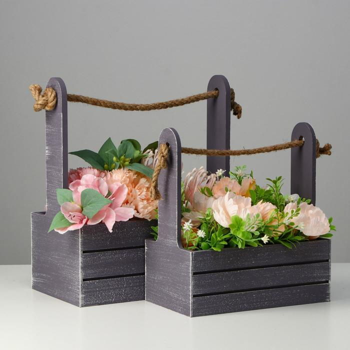 Набор кашпо деревянных 2 в 1 (25.5&times;15&times;30; 20&times;12&times;23) "Прованс", серый графит