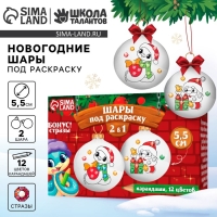 Ёлочные шары под раскраску на новый год &laquo;Змея с подарком&raquo;, d = 5,5 см, новогодний набор для творчества