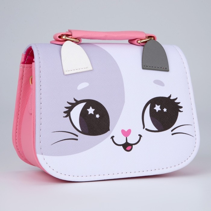 Сумка детская для девочки «Кошечка», с ушками, цвет белый/розовый, 16х6,5х12 см Сумка детская для девочки «Кошечка», с ушками, цвет белый/розовый, 16х6,5х12 см