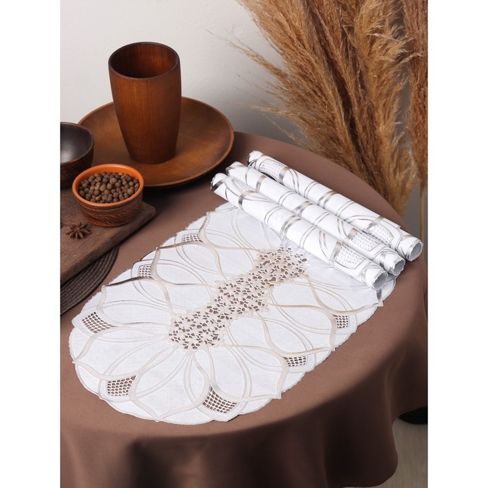 Салфетки сервировочные на стол Доляна «Листья», ажурные, 46×30 см, 4 шт, ПВХ, цвет серебряный Салфетки сервировочные на стол Доляна «Листья», ажурные, 46×30 см, 4 шт, ПВХ, цвет серебряный