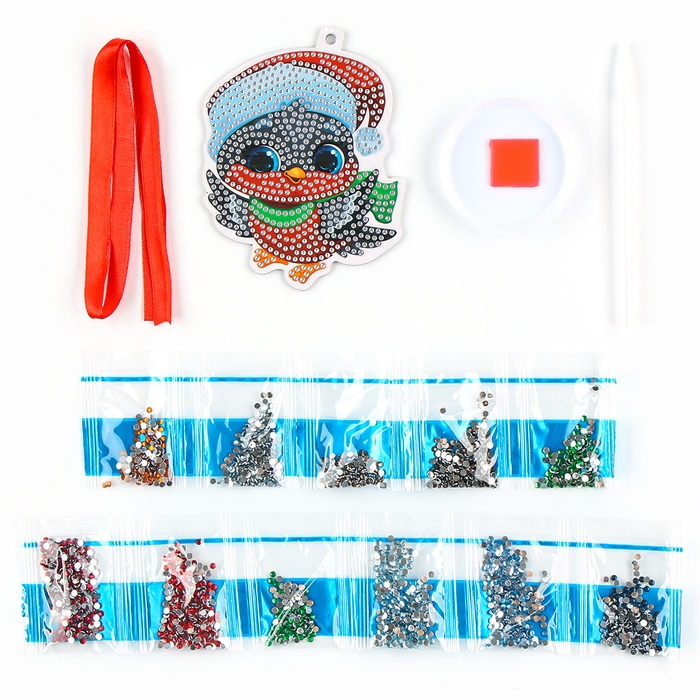 Алмазная мозаика на новый год на подвеске &laquo;Снегирь&raquo;, 9 х 11 см, новогодний набор для творчества