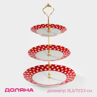 Блюдо керамическое 3-х ярусное Доляна &laquo;Горох&raquo;, d=15,5/17/23 см