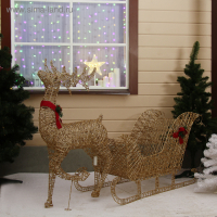 Светодиодная фигура &laquo;Олень с санями золотистый&raquo;, олень: 65 &times; 130 &times; 27 см, сани: 120 &times; 70 &times; 45 см, металл, 220 В, свечение тёплое белое