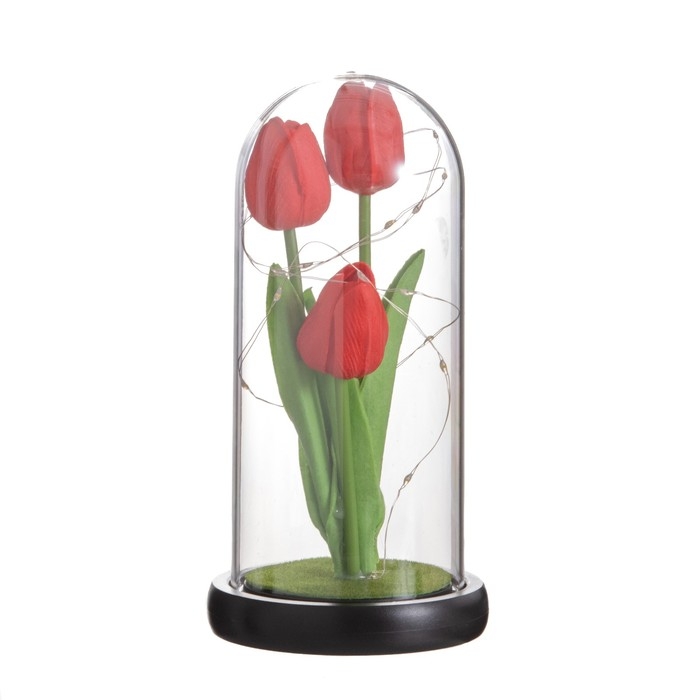 Ночник колба &laquo;Тюльпаны&raquo; LED 3хААА красный 10,5х10,5х22см