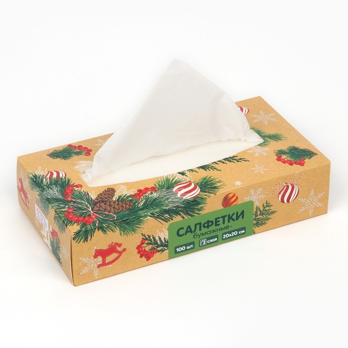 Салфетки бумажные в коробке &laquo;Новый год! Зимний уют&raquo;, 100 шт, двухслойные