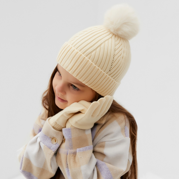 Комплект шапка и перчатки KAFTAN р.52-54 молочный