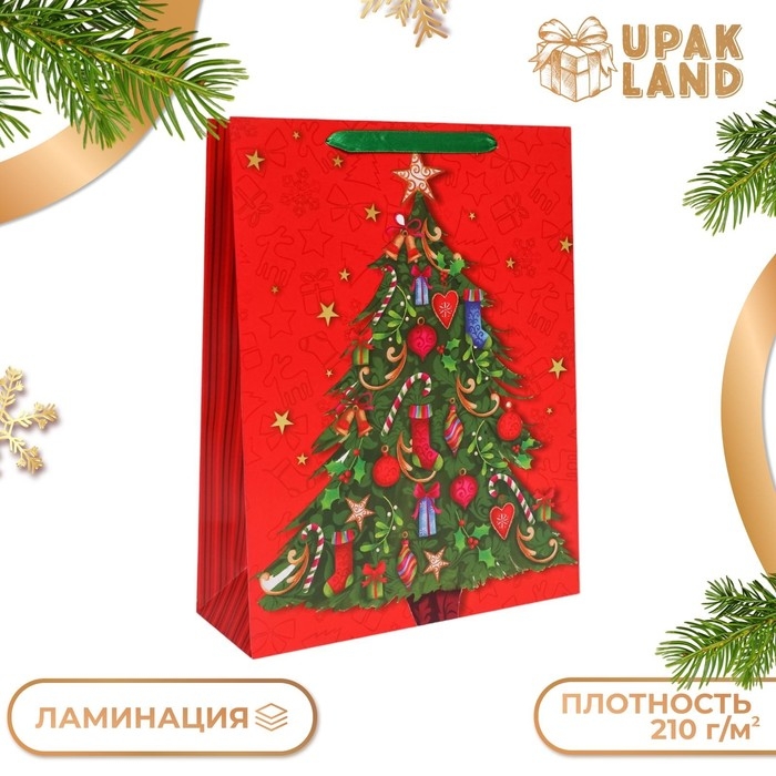 Новый год. Пакет подарочный, ламинированный, "Ёлка",31 х 40 х 11,5 см.