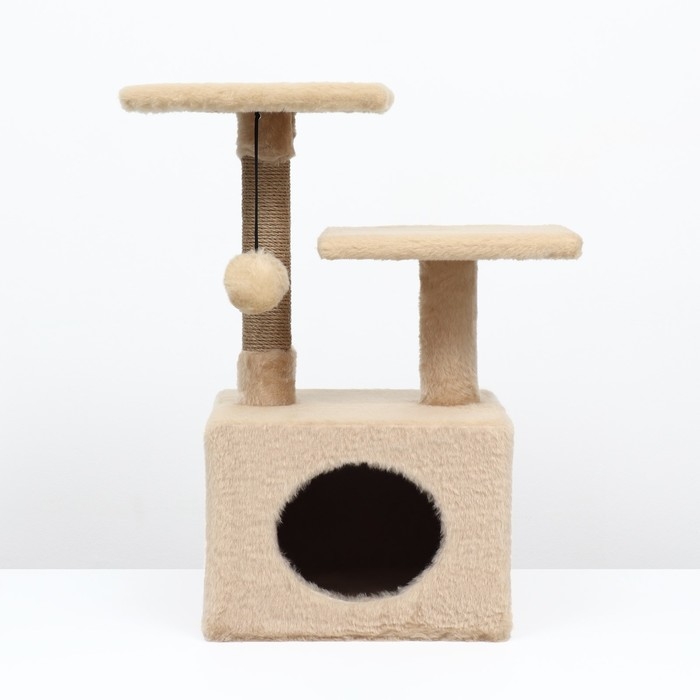 Домик-когтеточка 2-х ур. квадратный с 2-мя квадратными полками, 53 х 35 х 65 см, бежевый Домик-когтеточка 2-х ур. квадратный с 2-мя квадратными полками, 53 х 35 х 65 см, бежевый