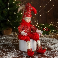 Новогодний шут "В нарядном костюмчике" музыка шевелит головой, 46 см, красный