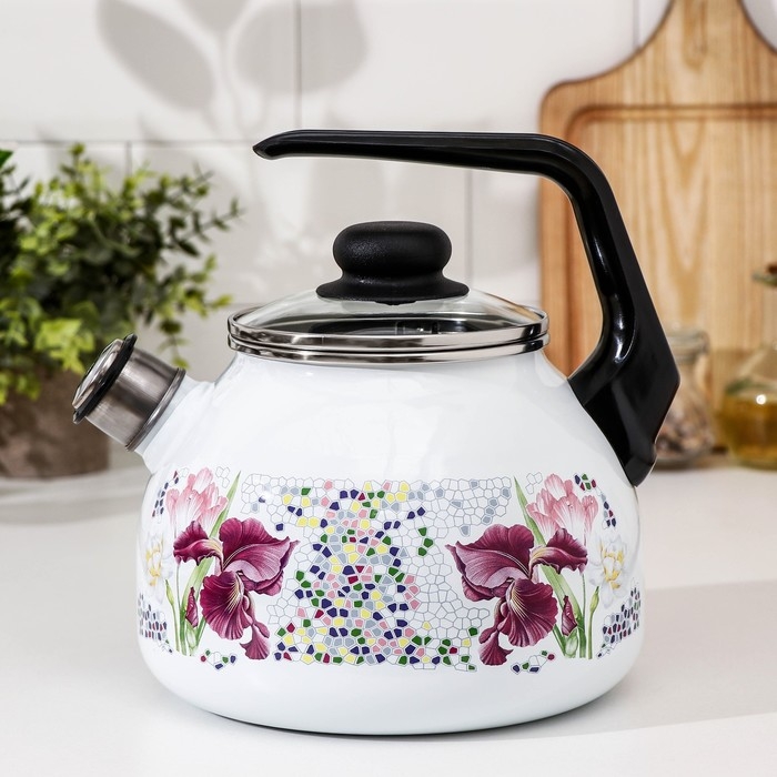 Чайник со свистком &laquo;Мозаика&raquo;, 3 л, фиксированная ручка, индукция, цвет белый