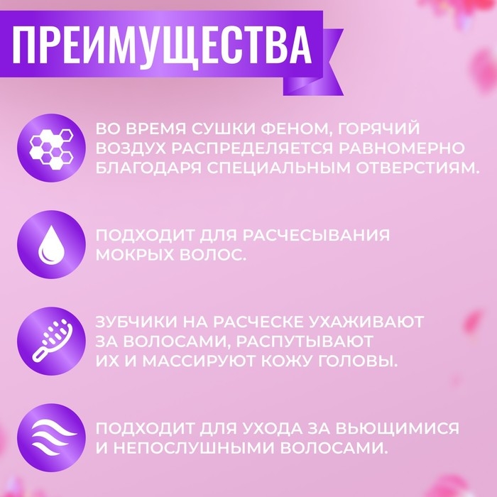 Расчёска массажная, широкая, вентилируемая, 8,5 × 20,5 см, PVC коробка, цвет сиреневый/розовый Расчёска массажная, широкая, вентилируемая, 8,5 × 20,5 см, PVC коробка, цвет сиреневый/розовый