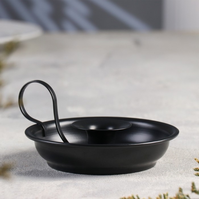 Подсвечник металлический "Тарелочка", на одну свечу, 14.2 х 6.5 см, черный