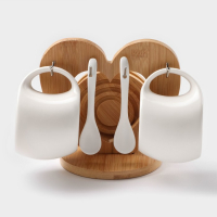 Набор чайный керамический на деревянной подставке «Эстет», 6 предметов: 2 чашки 200 мл, 2 подставки 9,5 см, 2 ложки, цвет белый Набор чайный керамический на деревянной подставке «Эстет», 6 предметов: 2 чашки 200 мл, 2 подставки 9,5 см, 2 ложки, цвет белый