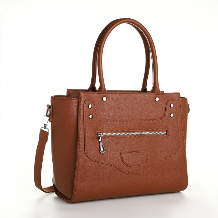 Сумка женская тоут, на молнии, цвет рыжий