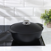 Жаровня &laquo;Традиция&raquo;, 4 л, d=28 см, h=11 см, алюминиевая крышка, антипригарное покрытие, цвет чёрный